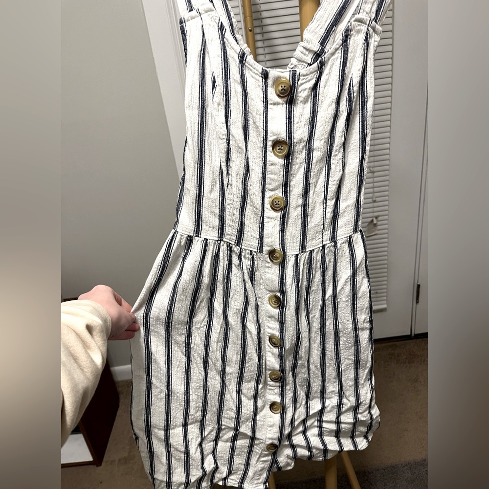 striped linen button down dress